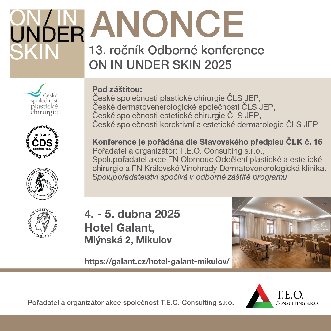 Anonce - 13. ročník odborné konference ON IN UNDER SKIN 2025